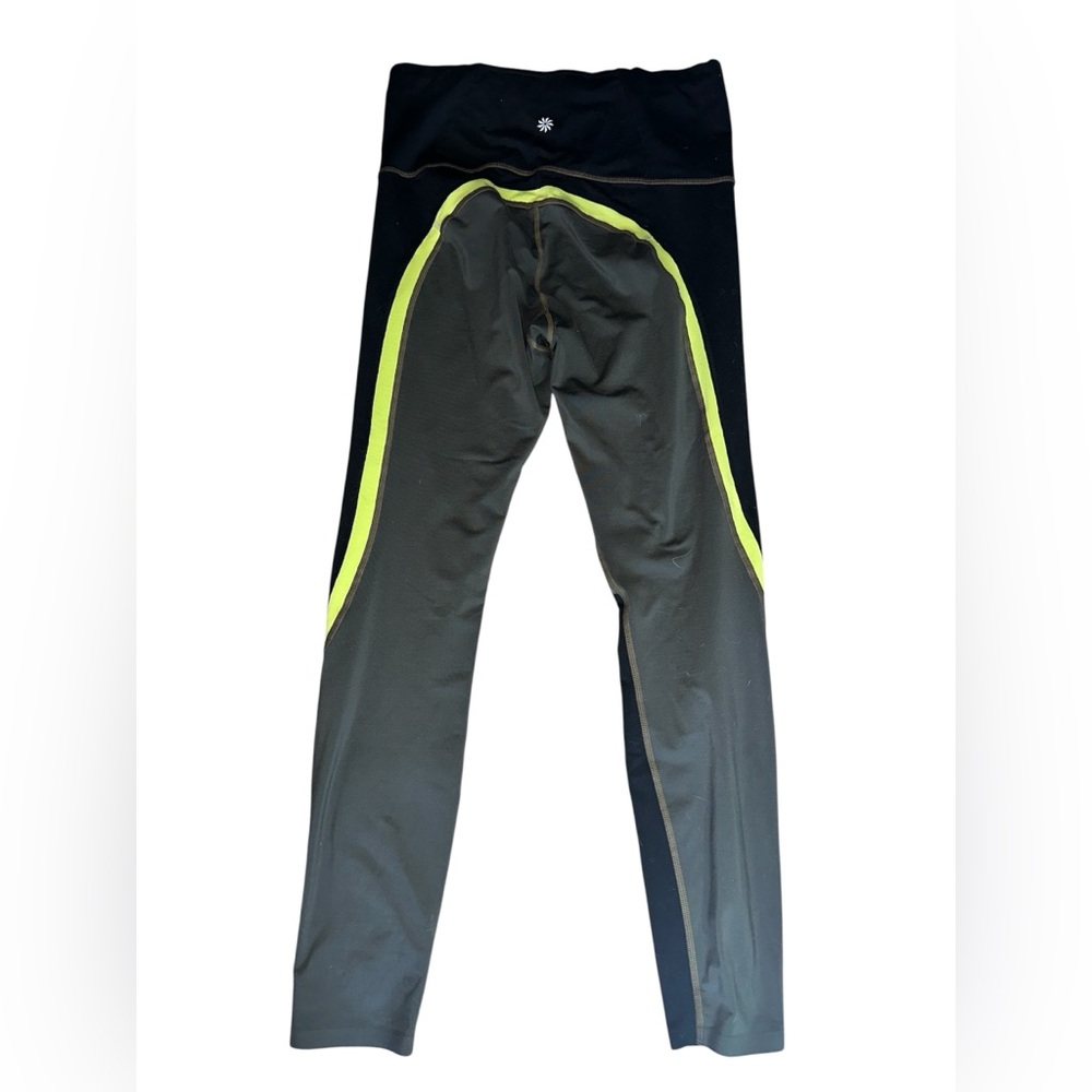 Athleta Black and Gray Leggings with Yellow Accents Size S